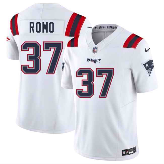 Men's New England Patriots #37 Parker Romo White 2025 F.U.S.E. Vapor Limited Stitched Football Jersey